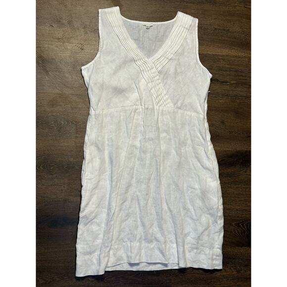 Garnet Hill Women's White Linen Sleeveless Dress Size 8 100% Linen Midi Dress - Picture 1 of 8